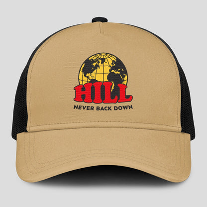 Never Back Down World Logo Khaki Mesh Cap HILL 13K1 C212PF