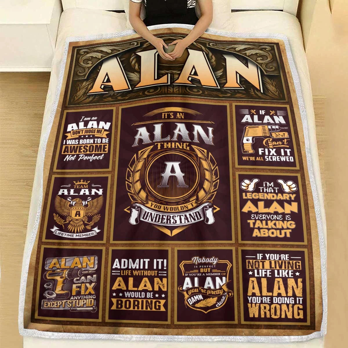 ALAN Personalized Blanket | Custom Name Cozy Throw Gift 13K1-BK4