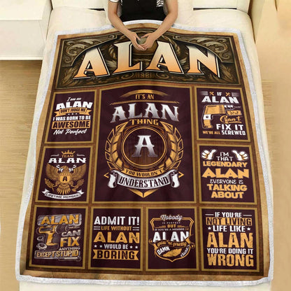 ALAN Personalized Blanket | Custom Name Cozy Throw Gift 13K1-BK4