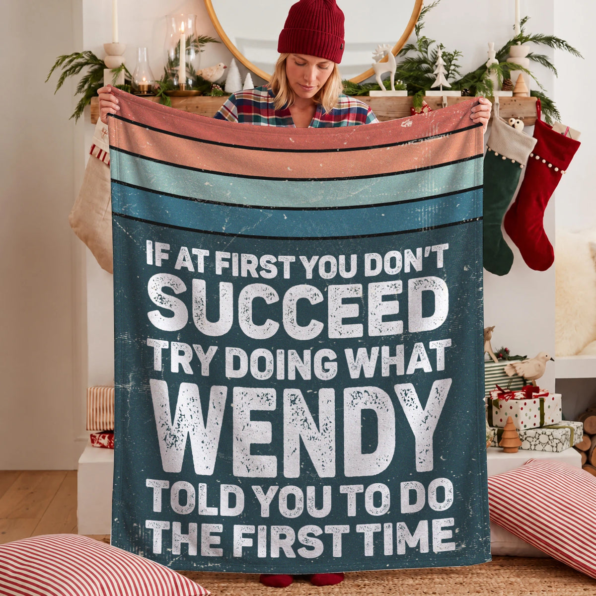 If At First You Don’t Succeed Retro Green Fleece Blanket WENDY 13K1 BK29