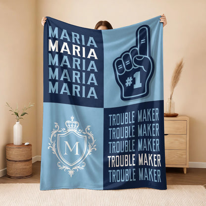 Trouble Maker Funny Blue Fleece Blanket MARIA 13K1 BK21