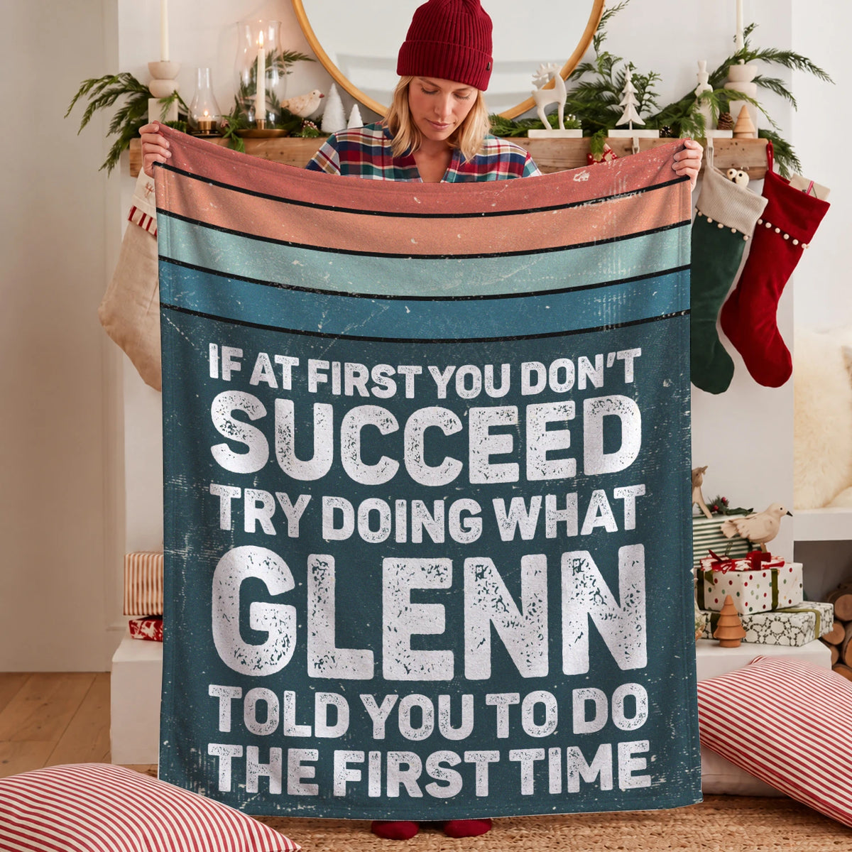If At First You Don’t Succeed Retro Green Fleece Blanket GLENN 13K1 BK29