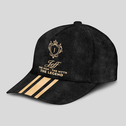 The Man The Myth The Legend Golden Stripes Black Cap JEFF 13K1 C136PF