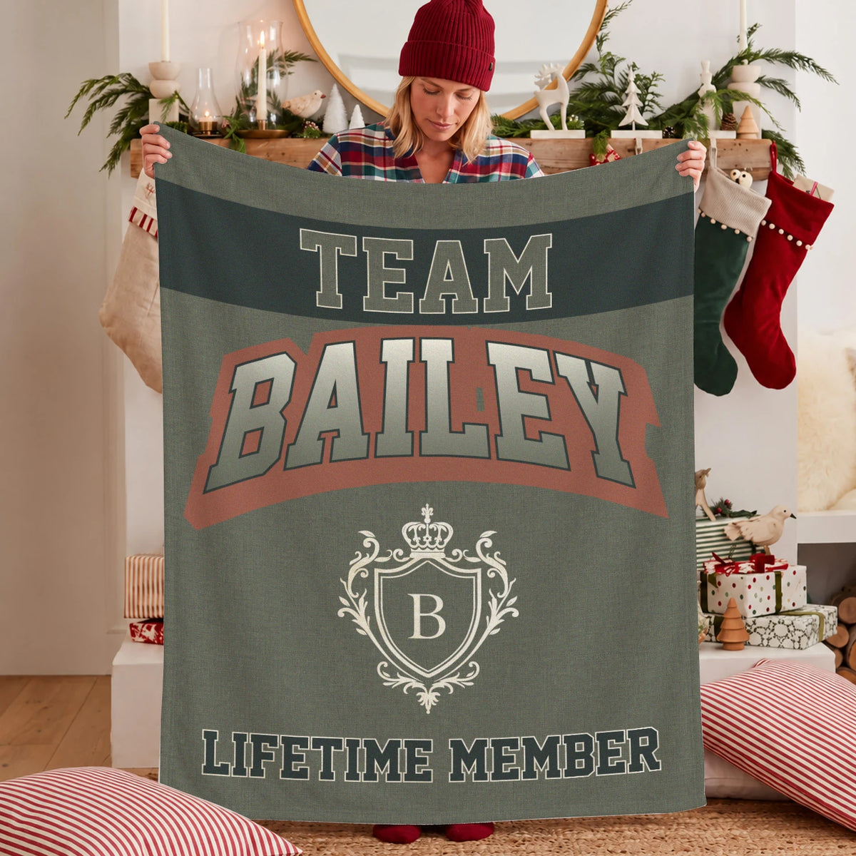 Team Your Name Lifetime Member Sage Green Fleece Blanket BAILEY 13K1 BK22