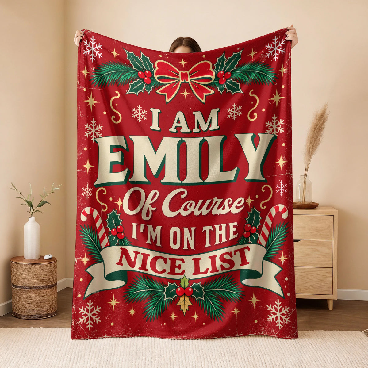 I'm Name Of Course I'm On The Nice List Christmas Fleece Blanket EMILY 13K1 BK56