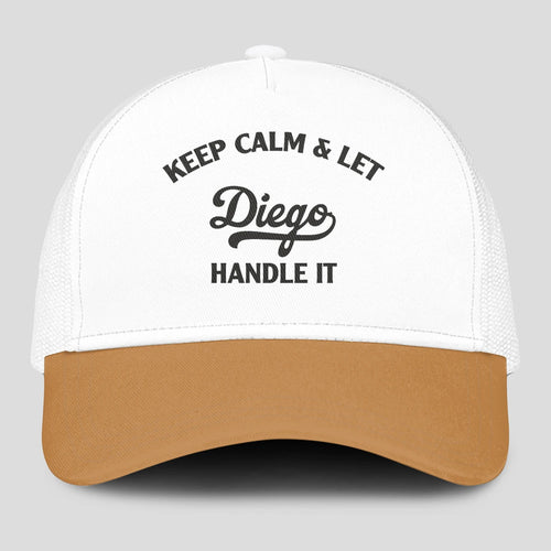 Keep Calm & Let Your Name Handle It Yellow And White Mesh Cap DIEGO 13K1 C205PF
