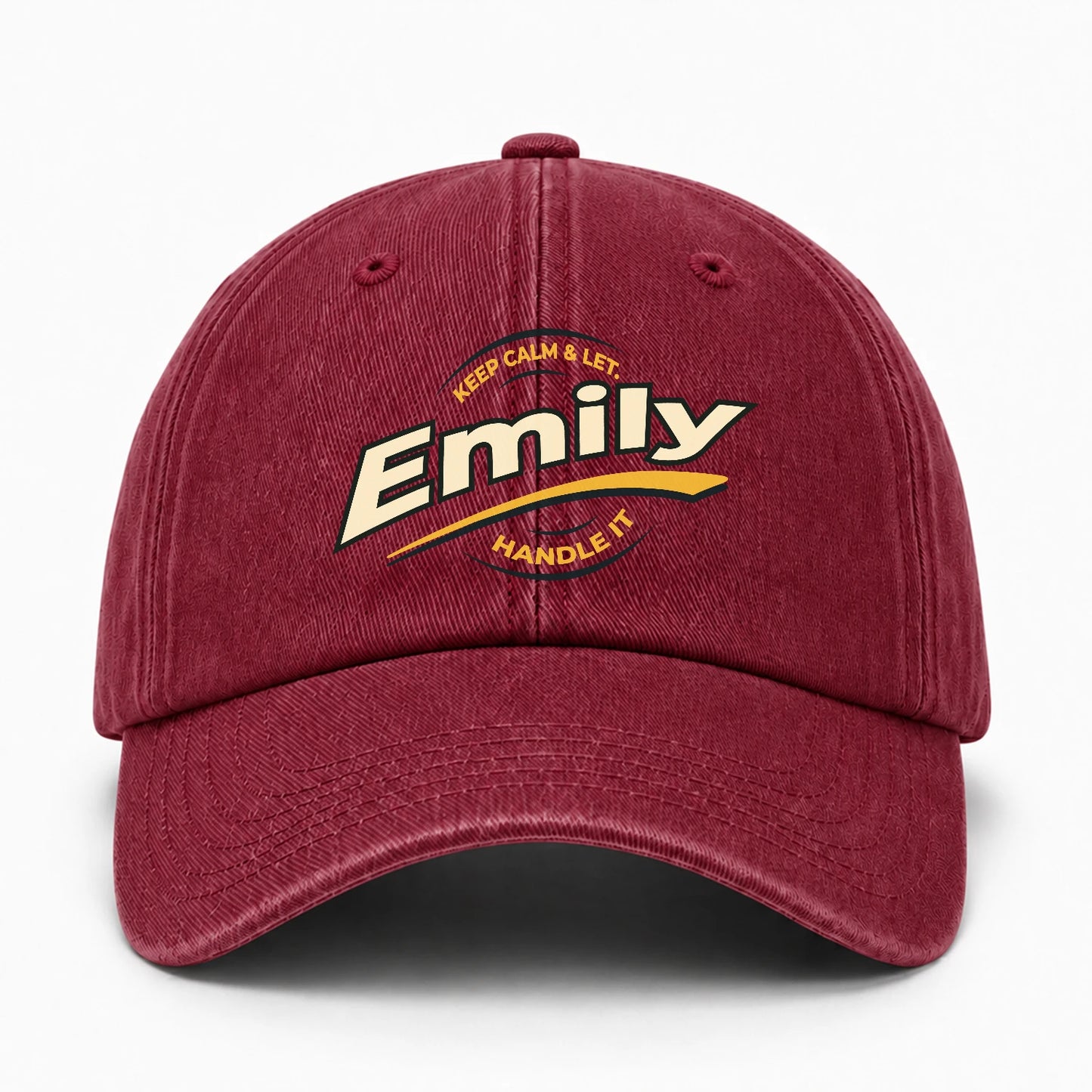 Keep Calm & Let Your Name Handle It Burgundy Washed Cap EMILY 13K1 C105PF