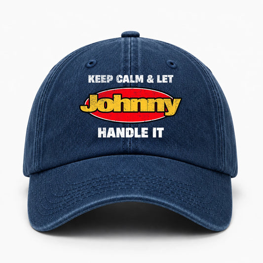 Keep Calm & Let Your Name Handle It Yellow And Red Logo Washed Cap JOHNNY 13K1 C172PF