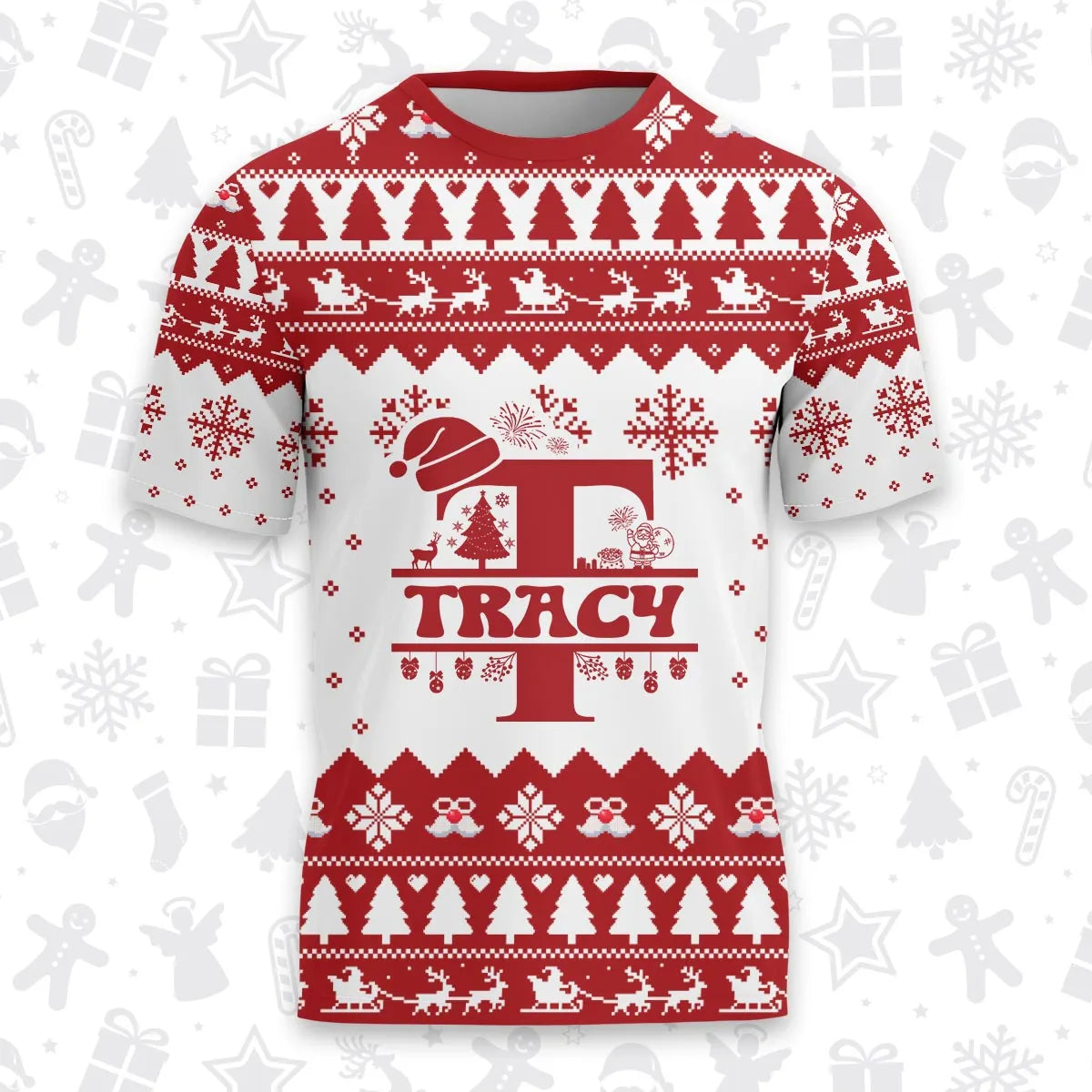 TRACY Personalized Christmas T-Shirt Pajama Set - Holiday Gift Outfit 13K1-CR2
