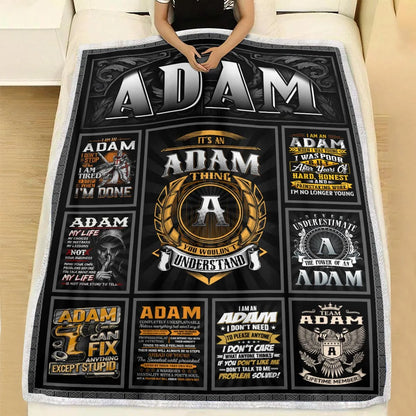 ADAM Personalized Blanket | Custom Name Cozy Throw Gift 13K1-BK2