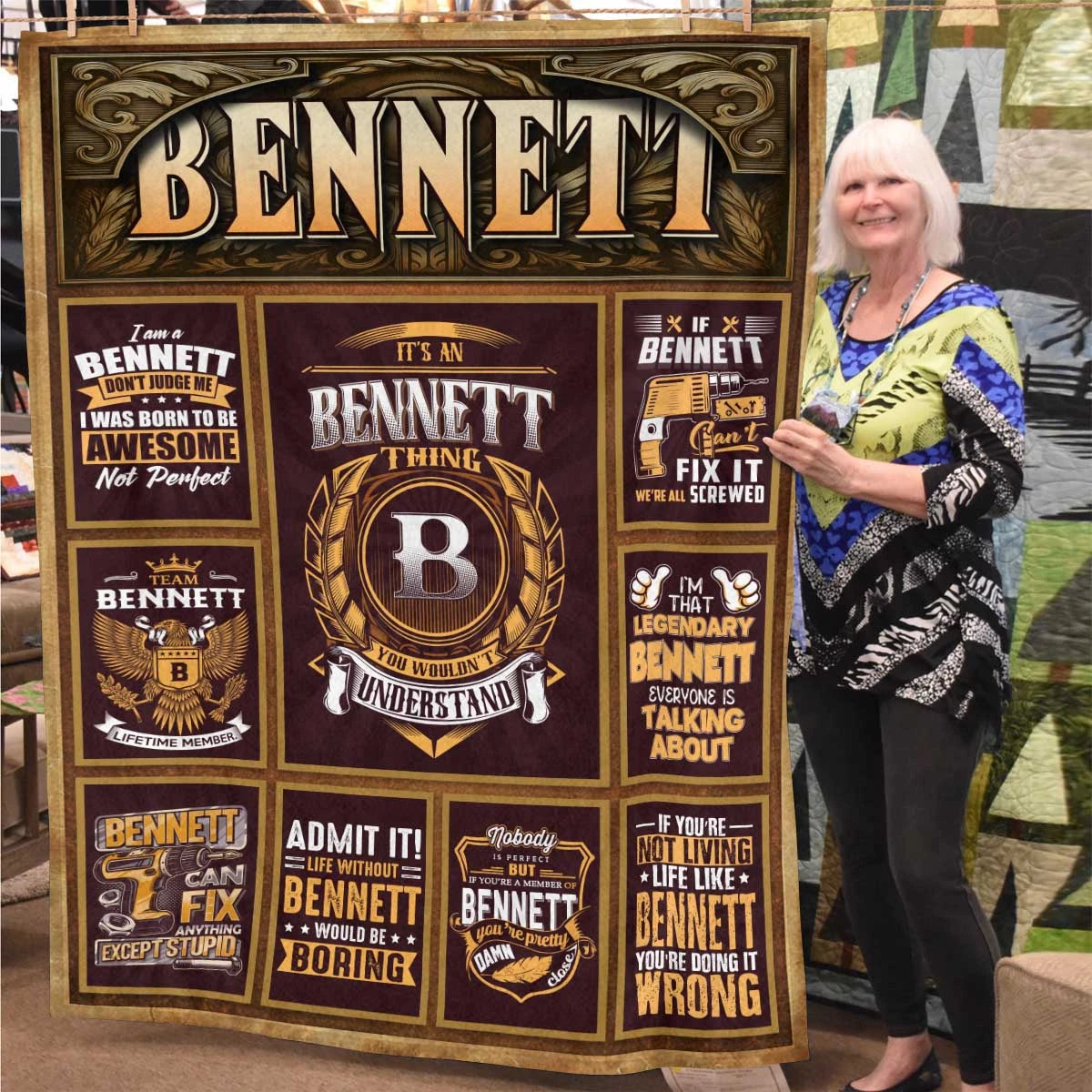 BENNETT Personalized Blanket | Custom Name Cozy Throw Gift 13K1-BK4