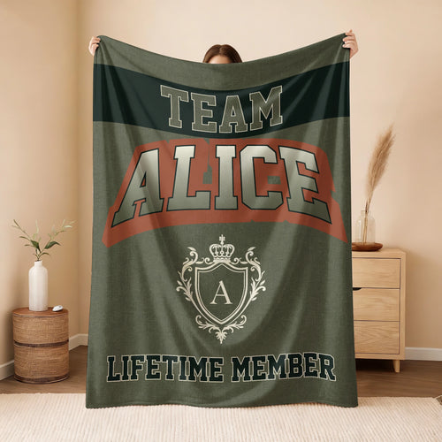 Team Your Name Lifetime Member Sage Green Fleece Blanket ALICE 13K1 BK22