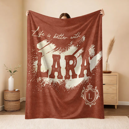 Life Is Better With Your Name Terracotta Cream Fleece Blanket LARA 13K1 BK30