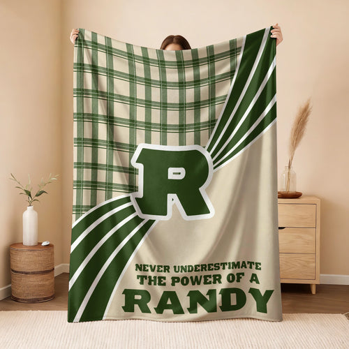 Never Underestimate Your Name Green & Cream Plaid Fleece Blanket RANDY 13K1 BK50
