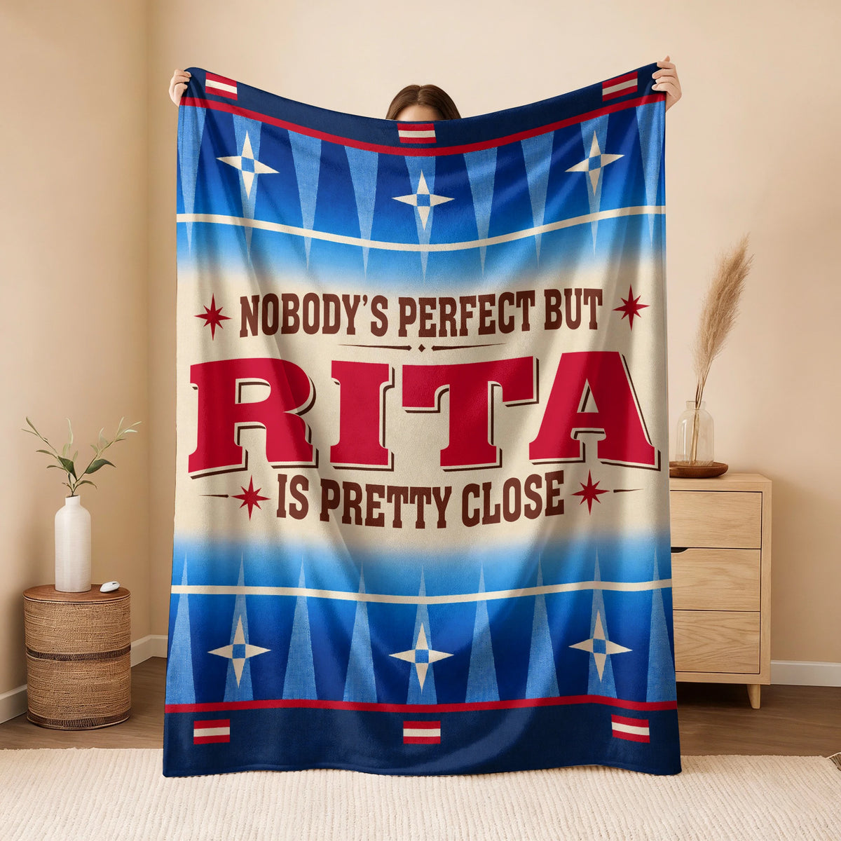 Nobody's Perfect But Your Name Is Close Native American Fleece Blanket RITA 13K1 BK57