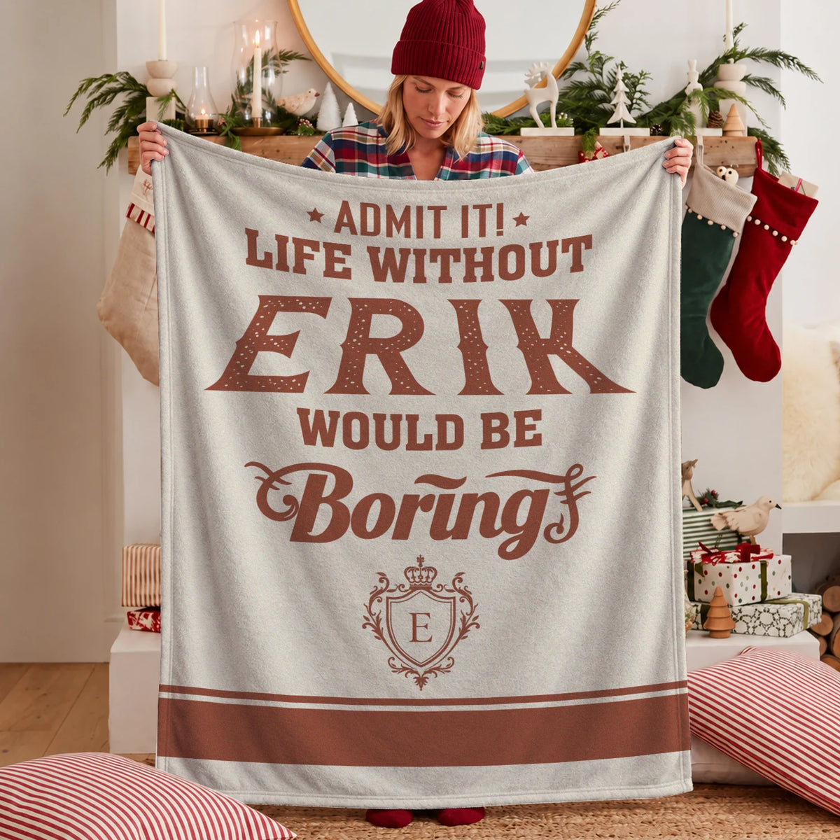 Life Without Your Name Would Be Boring Cream Terracotta Blanket ERIK 13K1 BK24