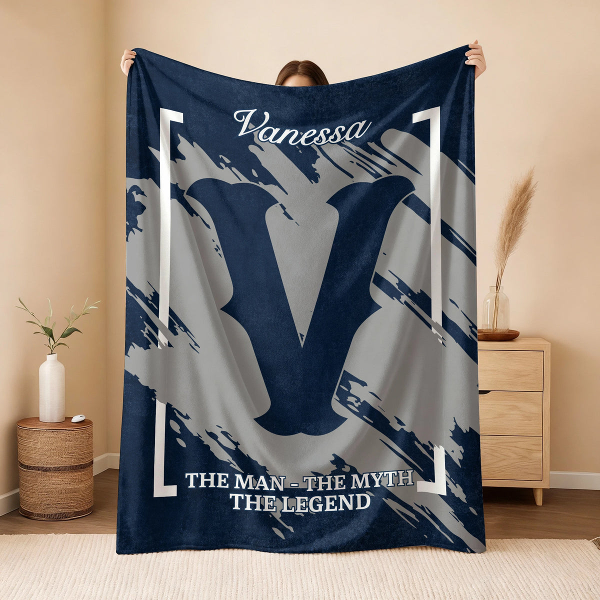 The Man The Myth The Legend Navy Baseball Fleece Blanket VANESSA 13K1 BK17
