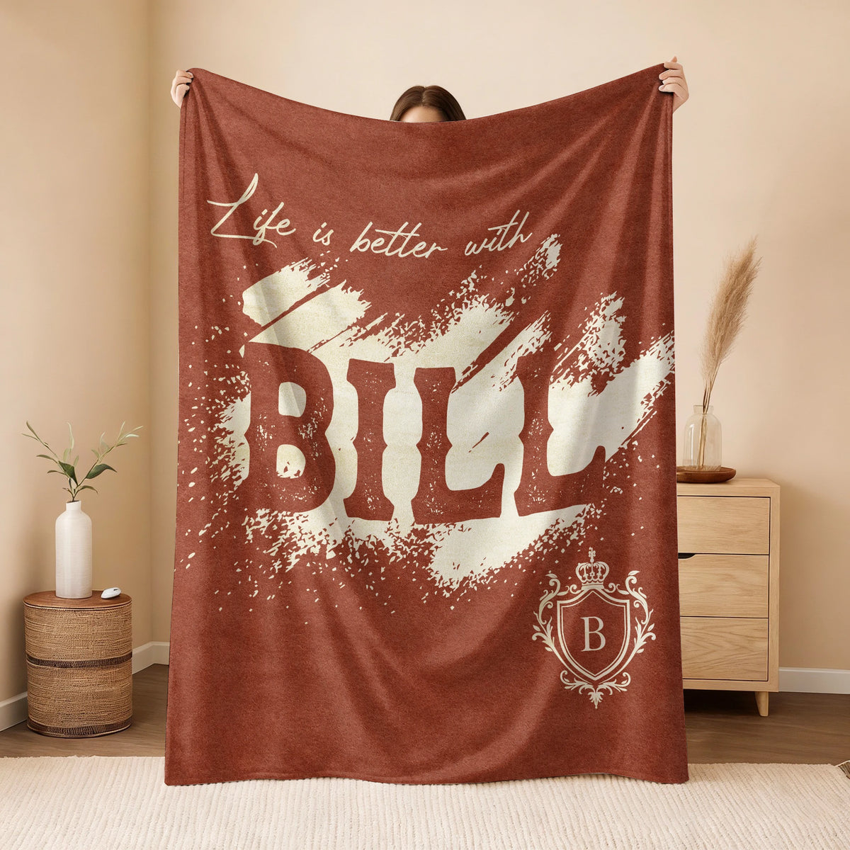 Life Is Better With Your Name Terracotta Cream Fleece Blanket BILL 13K1 BK30