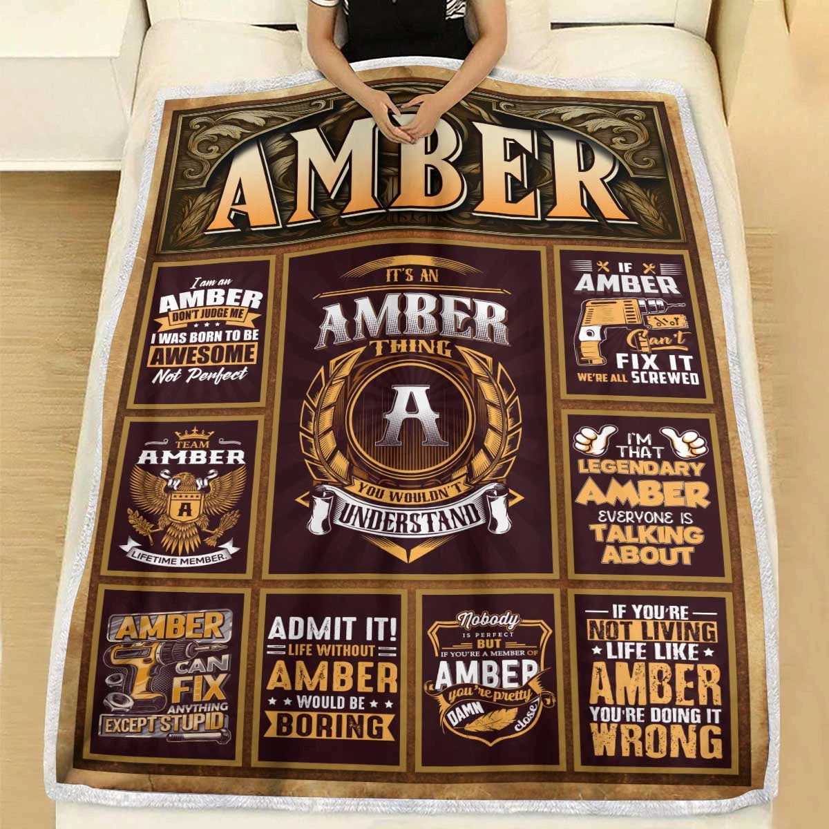 AMBER Personalized Blanket | Custom Name Cozy Throw Gift 13K1-BK4