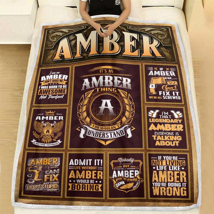 AMBER Personalized Blanket | Custom Name Cozy Throw Gift 13K1-BK4