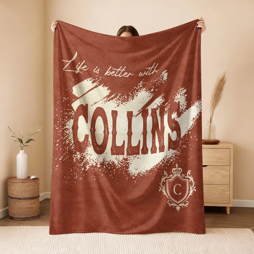 Life Is Better With Your Name Terracotta Cream Fleece Blanket COLLINS 13K1 BK30