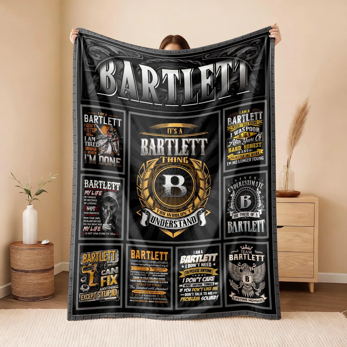 BARTLETT Personalized Blanket | Custom Name Cozy Throw Gift 13K5-BK2