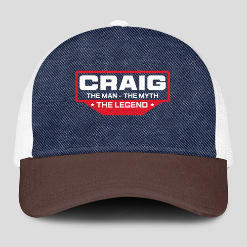 The Man The Myth The Legend Navy Brown And White Mesh Cap CRAIG 13K1 C200PF