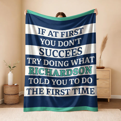 If At First You Don't Succeed Blue & White Striped Fleece Blanket RICHARDSON 13K1 BK55