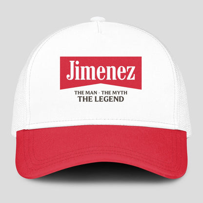 The Man The Myth The Legend Red And White Mesh Cap JIMENEZ 13K1 C197PF