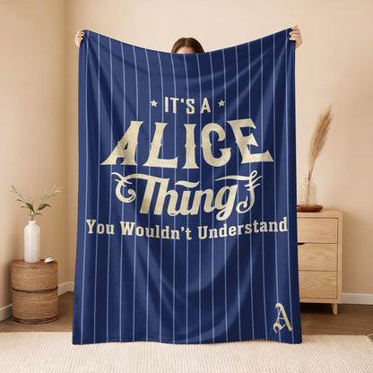 Your Name Thing Striped Blue Fleece Blanket ALICE 13K1 BK23