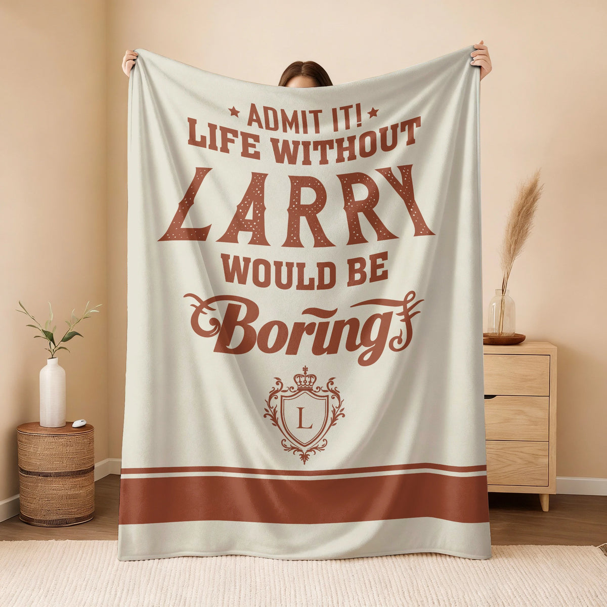 Life Without Your Name Would Be Boring Cream Terracotta Blanket LARRY 13K1 BK24