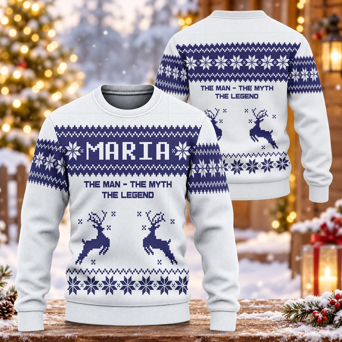 The Man The Myth The Legend Navy White Ugly Sweater MARIA 13K1 UG07