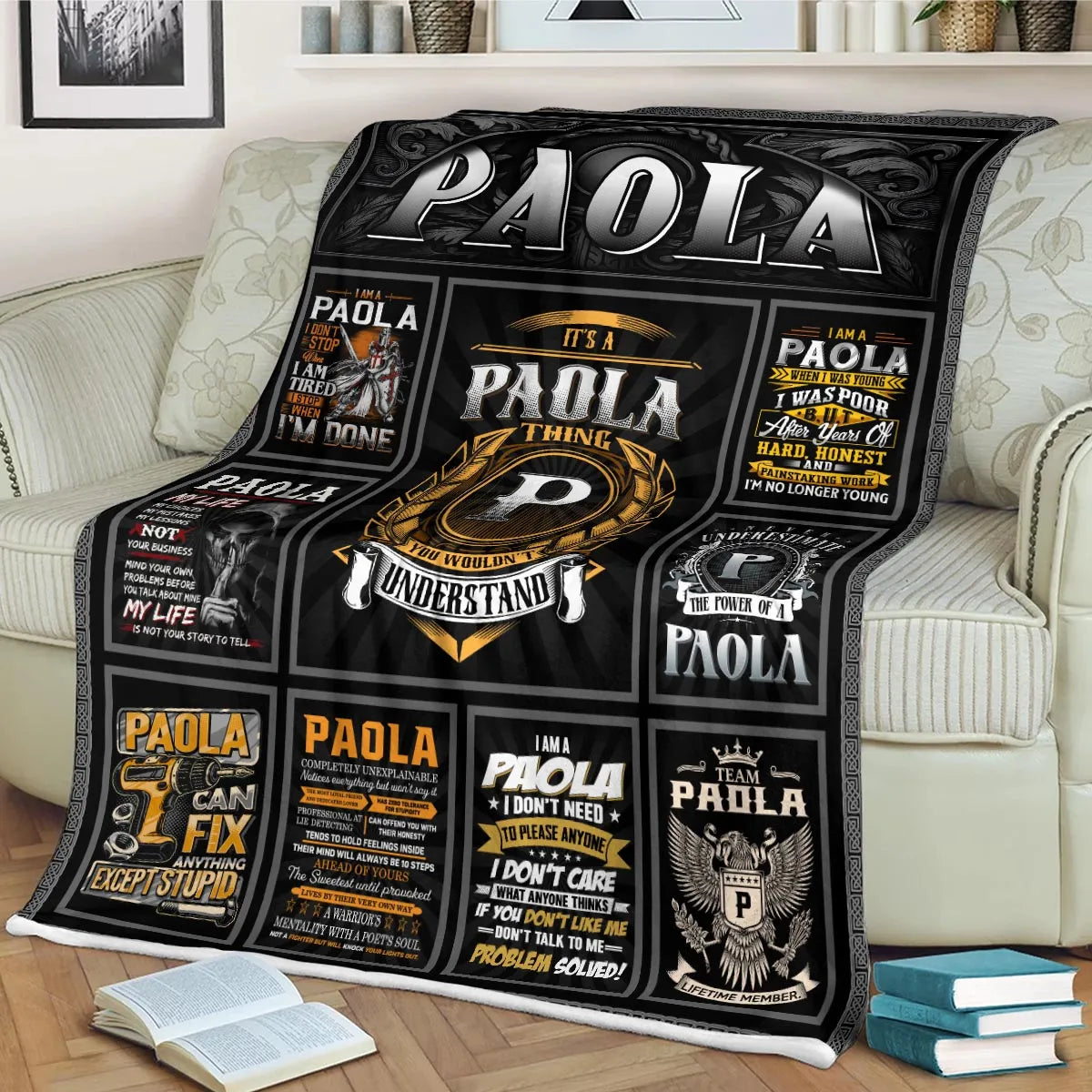 PAOLA Personalized Blanket | Custom Name Cozy Throw Gift 13K2-BK2