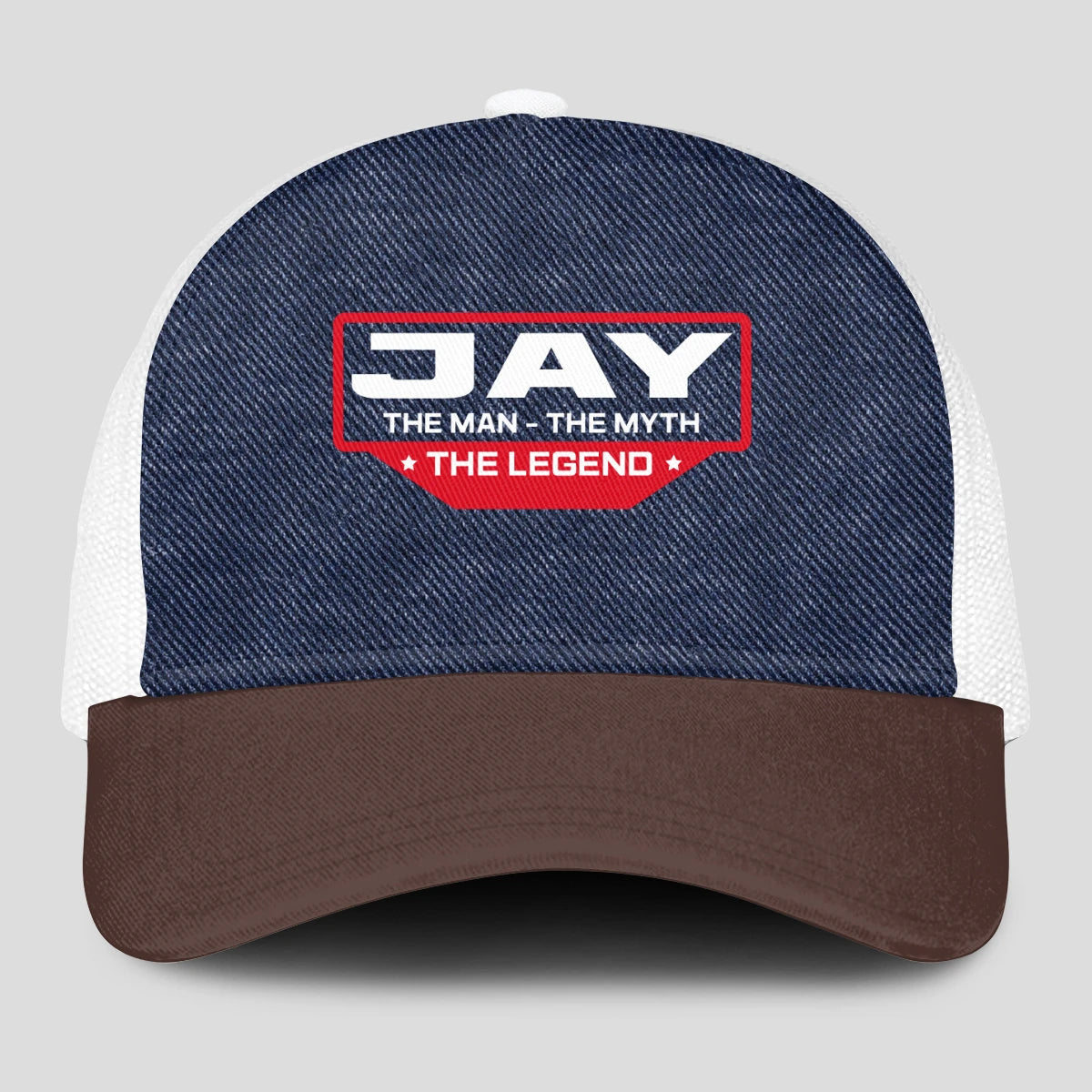 The Man The Myth The Legend Navy Brown And White Mesh Cap JAY 13K1 C200PF