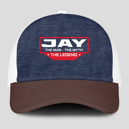The Man The Myth The Legend Navy Brown And White Mesh Cap JAY 13K1 C200PF