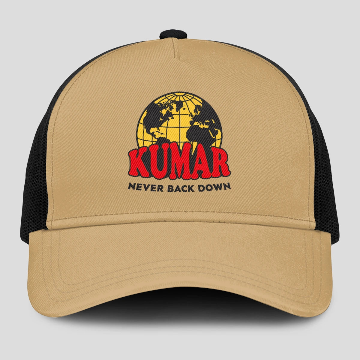 Never Back Down World Logo Khaki Mesh Cap KUMAR 13K1 C212PF