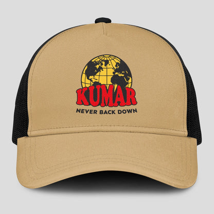 Never Back Down World Logo Khaki Mesh Cap KUMAR 13K1 C212PF