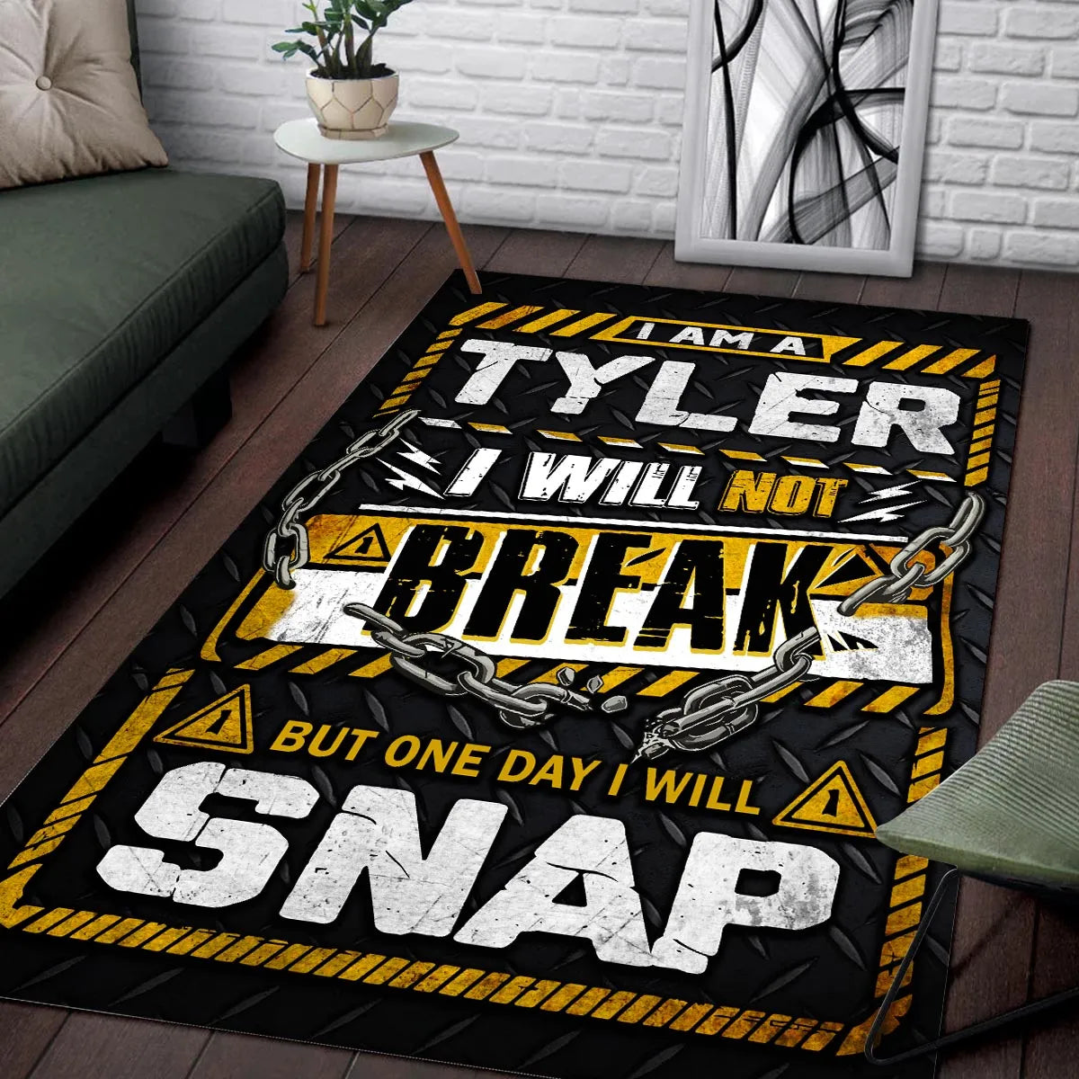 TYLER Motivational Rug – Black & Yellow Quote Carpet for Living Room 13K1-AR1
