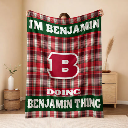 I'm Name Doing Name Things Red Plaid Fleece Blanket BENJAMIN 13K1 BK49