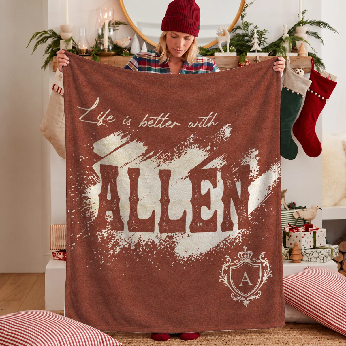 Life Is Better With Your Name Terracotta Cream Fleece Blanket ALLEN 13K1 BK30