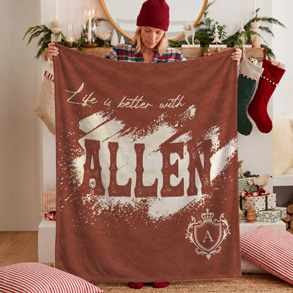 Life Is Better With Your Name Terracotta Cream Fleece Blanket ALLEN 13K1 BK30