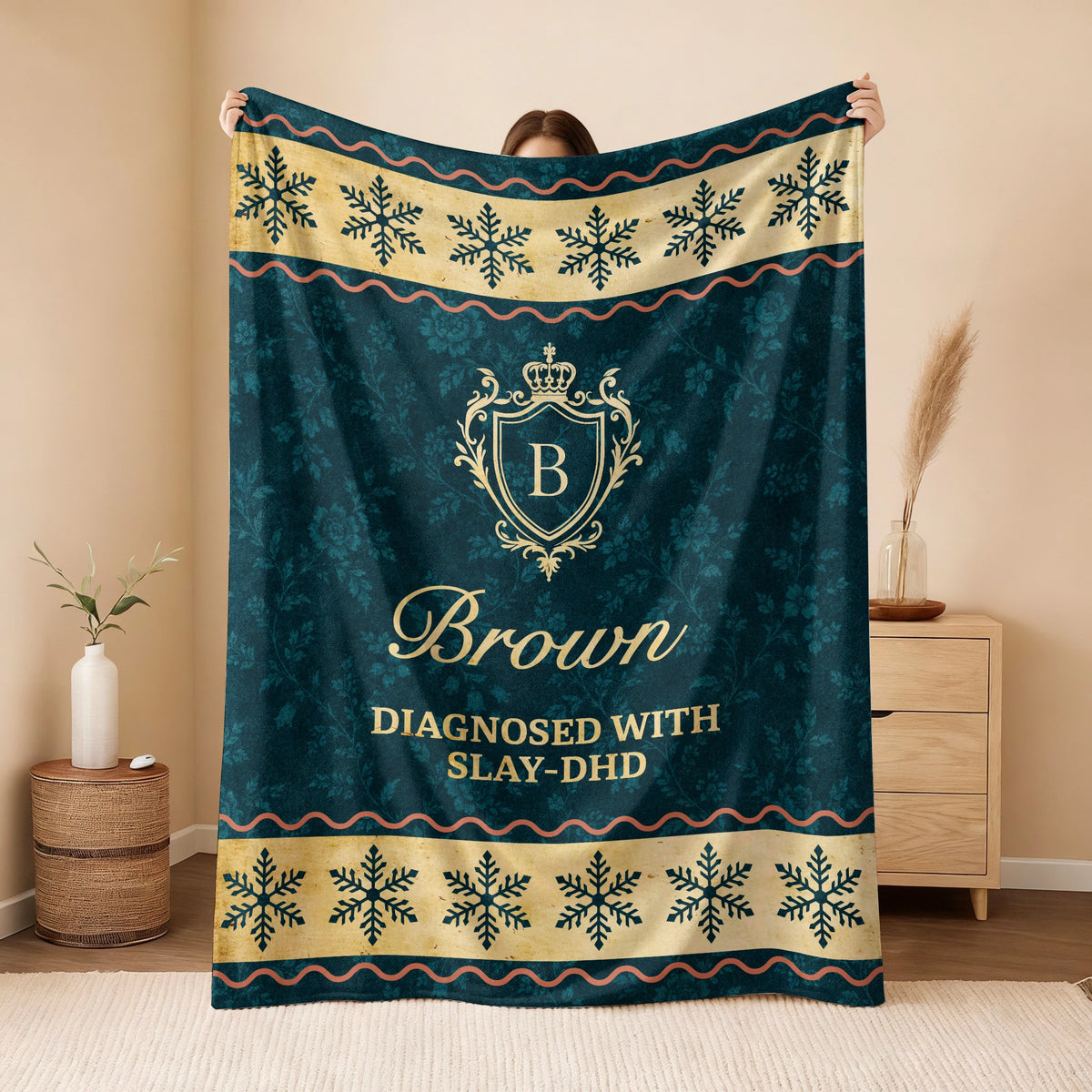 Diagnosed With Slay-DHD Vintage Sage Green Fleece Blanket BROWN 13K1 BK38