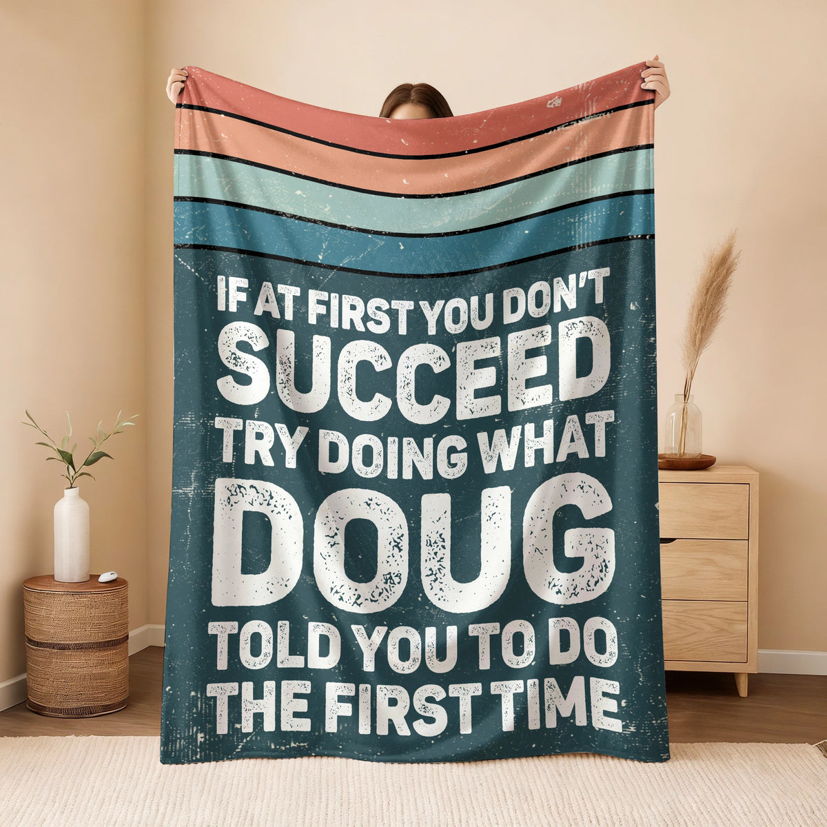 If At First You Don’t Succeed Retro Green Fleece Blanket DOUG 13K1 BK29