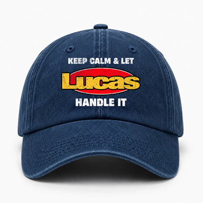 Keep Calm & Let Your Name Handle It Yellow And Red Logo Washed Cap LUCAS 13K1 C172PF