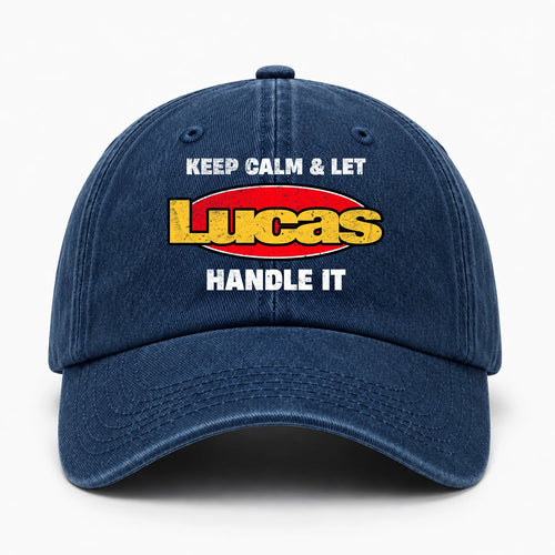 Keep Calm & Let Your Name Handle It Yellow And Red Logo Washed Cap LUCAS 13K1 C172PF
