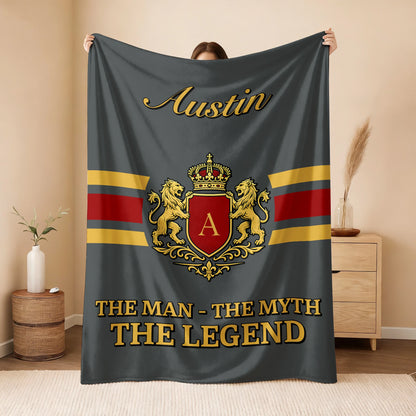 The Man The Myth The Legend Blue & Gold Fleece Blanket AUSTIN 13K1 BK07