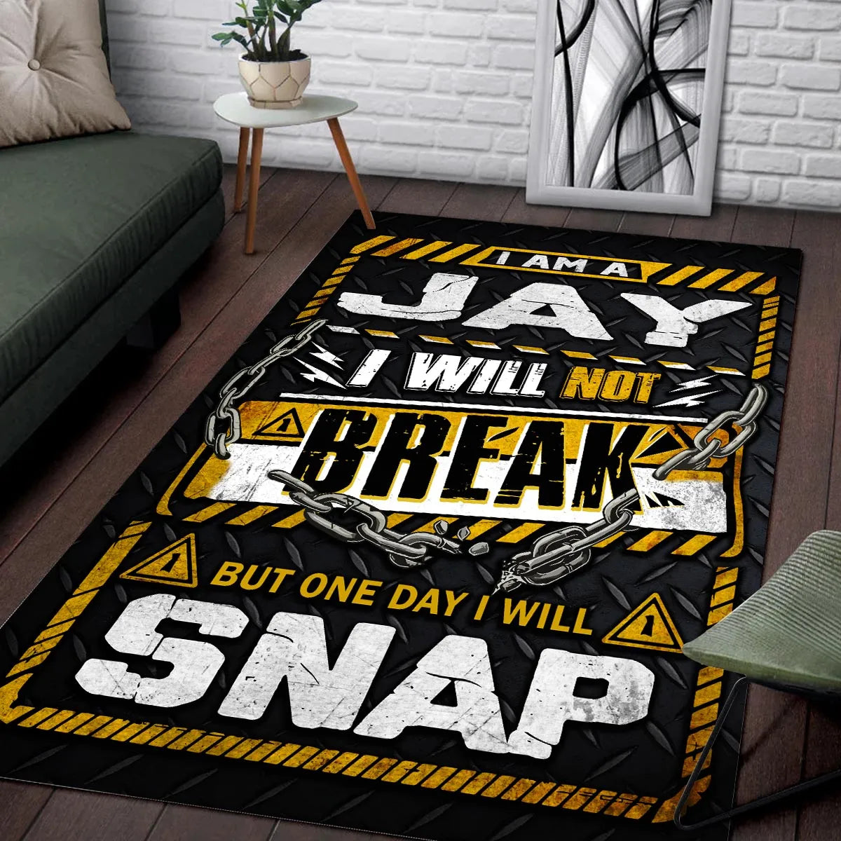JAY Motivational Rug – Black & Yellow Quote Carpet for Living Room 13K1-AR1