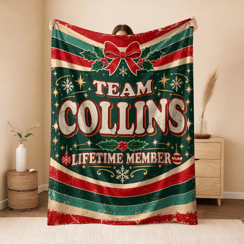 Team Your Name Lifetime Member Christmas Fleece Blanket COLLINS 13K1 BK52