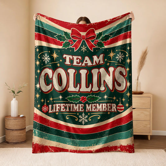 Team Your Name Lifetime Member Christmas Fleece Blanket COLLINS 13K1 BK52
