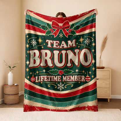 Team Your Name Lifetime Member Christmas Fleece Blanket BRUNO 13K1 BK52
